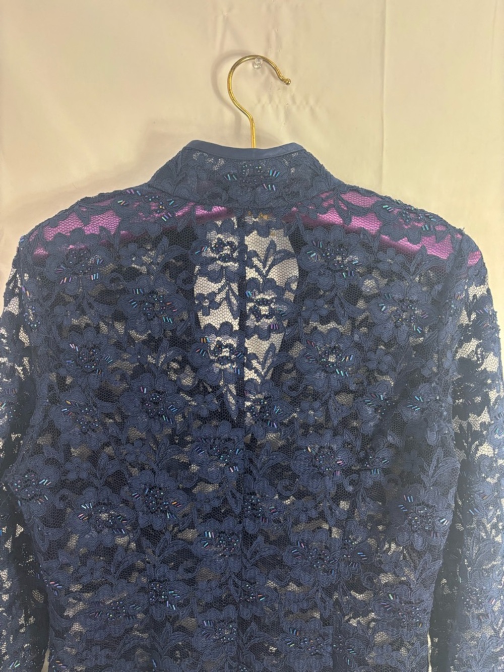 Lace Beaded Long Flare Sleeve Witchy Whimsigoth Sheer Button Up Blouse Size L - Picture 12 of 16